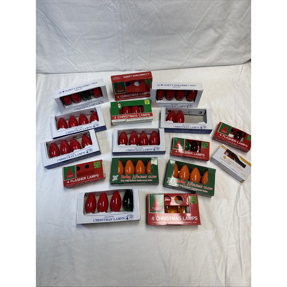 Vtg C9 C7 Christmas Lights Bulb Lamps Mixed Lot Replacement Bulbs 60 Pc 16 Boxes